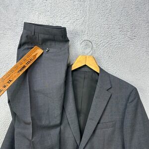 Hugo Boss Charcoal Grey Houndstooth 2 Piece Wool Suit Men Size 36S Short